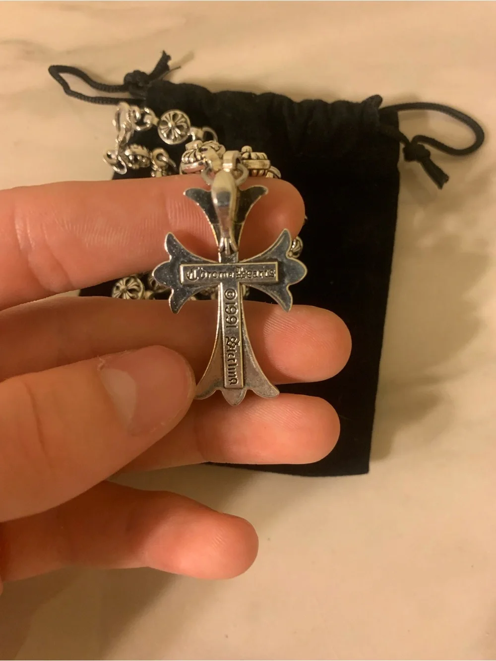 Chrome Hearts Silver Floral Link Cross Necklace
